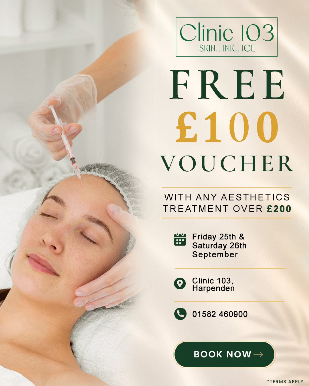 Free £100 treatment voucher with aesthetics booking over £200 at Clinic 103